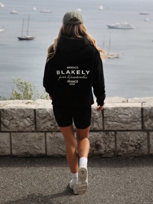 Black Blakely Monaco Women's Relaxed Hoodie | AWR407381