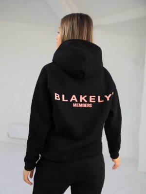 Black & Pink Blakely Women's Members Relaxed Hoodie | SAF962154