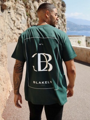 Dark Green Blakely Riviera Initial Relaxed T-Shirt | LWN738621