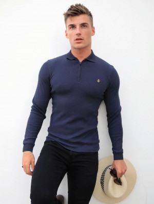 Navy Blakely Aspen Long Sleeve Polo | LZA391658