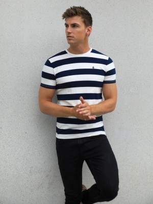 Navy Blakely Loano Stripe T-Shirt | ZGC796503