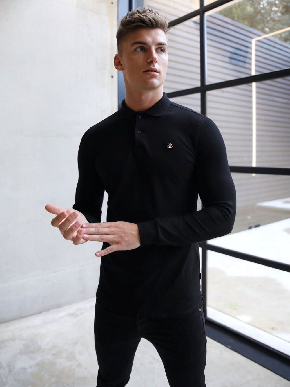 Black Blakely Harrow Long-Sleeve Polo Shirt | DCA657198