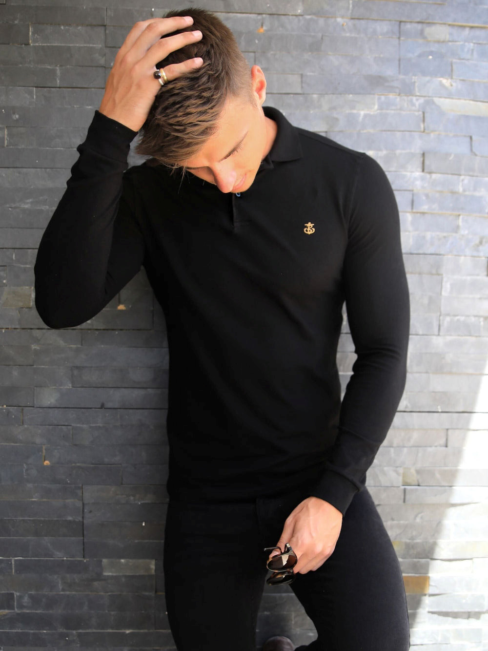 Black Blakely Harrow Long-Sleeve Polo Shirt | DCA657198