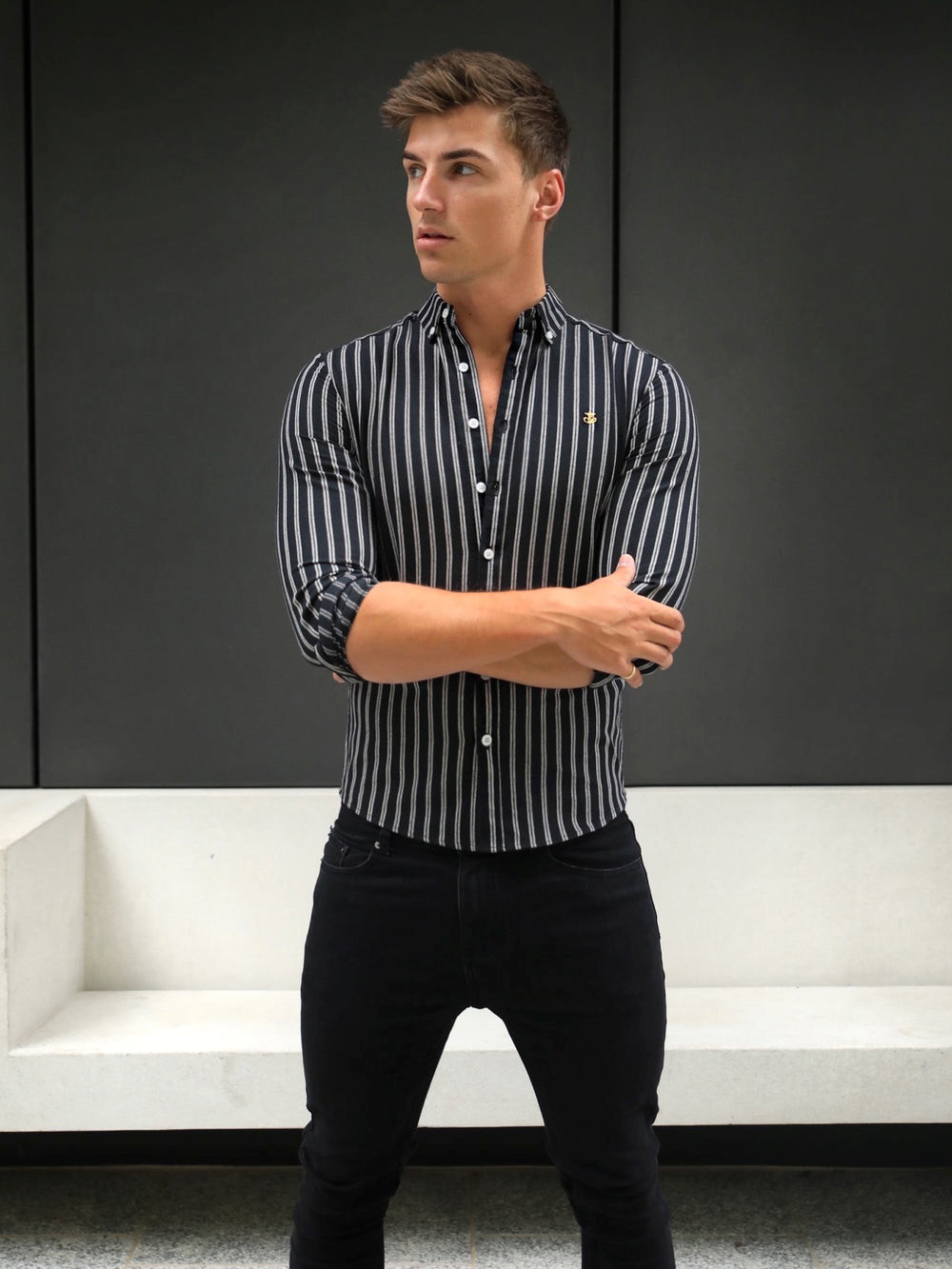 Black Blakely Savona Stripe Shirt | WHP294507