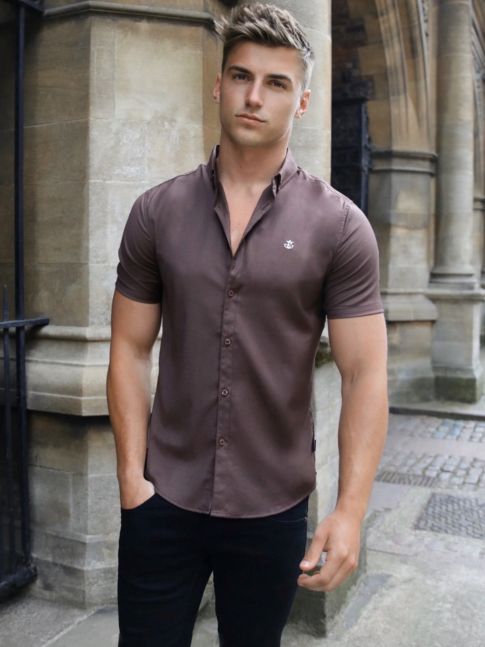 Brown Blakely Palermo Short Sleeve Shirt | FIK517298