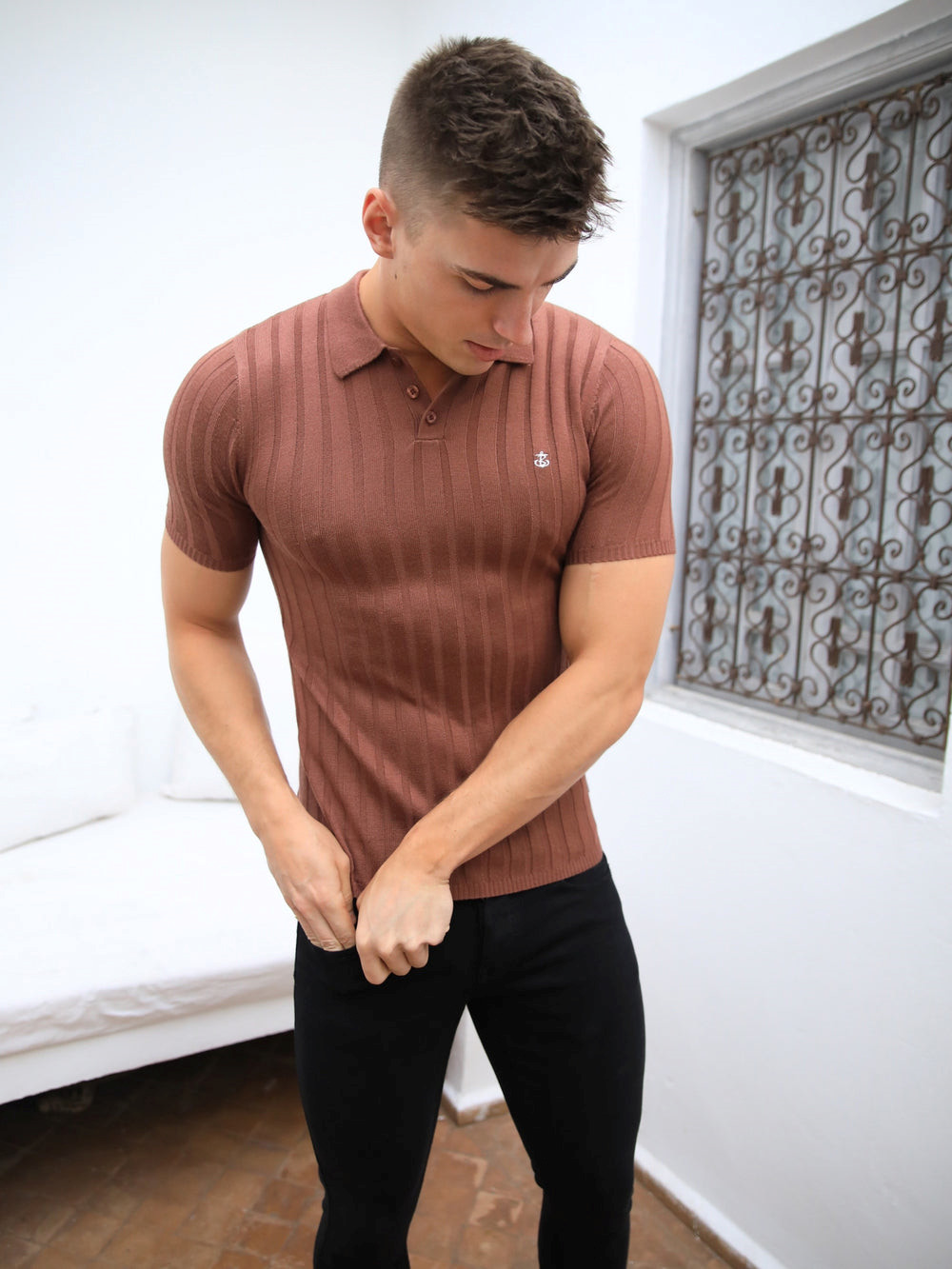 Brown Blakely Sidi Textured Stripe Polo | GNZ573269