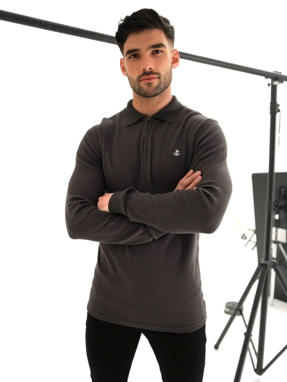 Charcoal Blakely Aspen Long Sleeve Polo | UYR169325