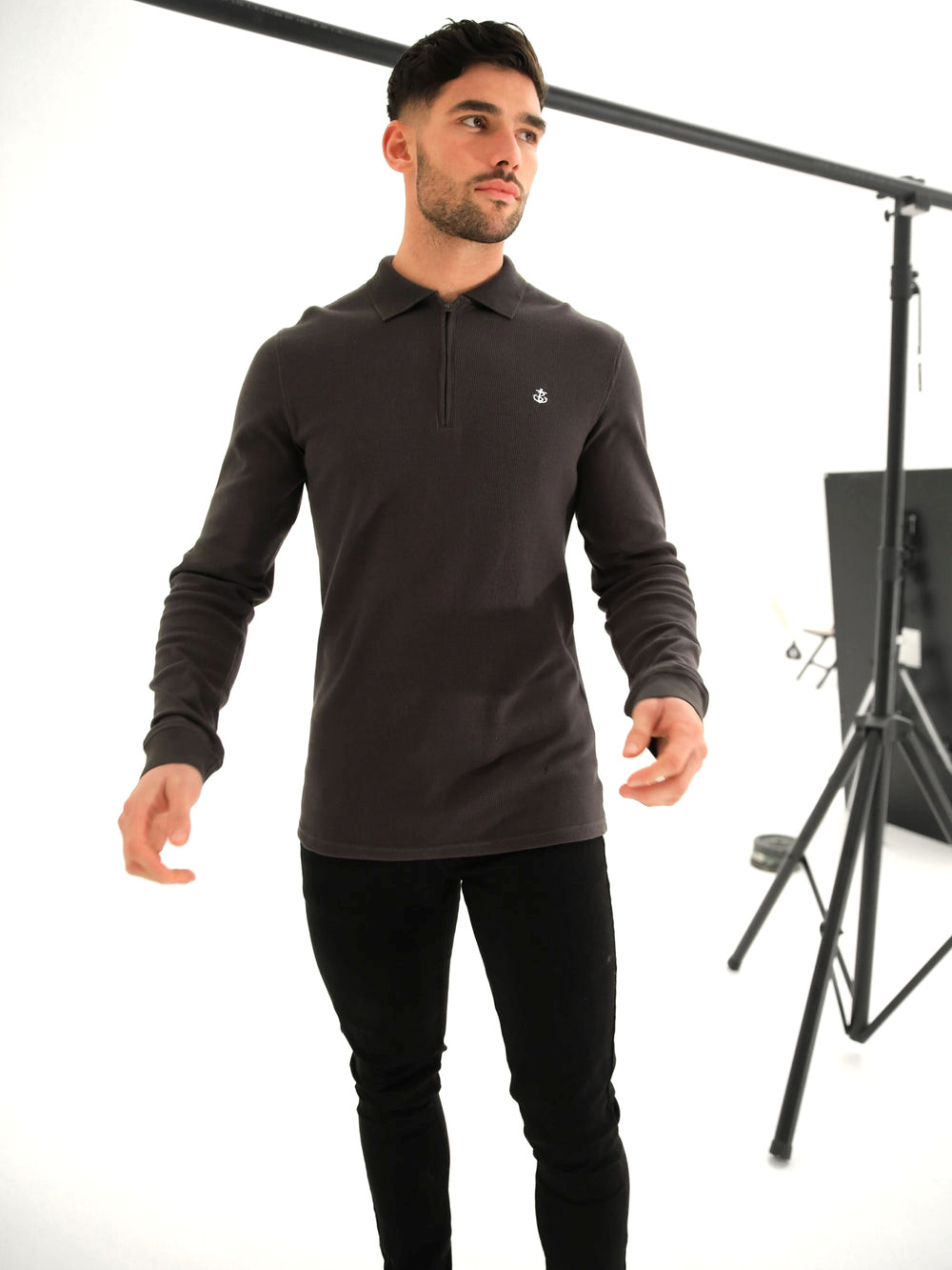 Charcoal Blakely Aspen Long Sleeve Polo | UYR169325