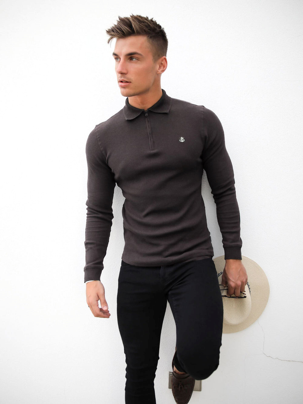 Charcoal Blakely Aspen Long Sleeve Polo | UYR169325