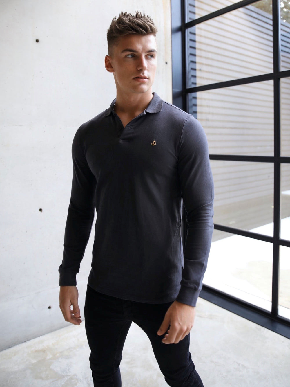 Charcoal Blakely Harrow Long-Sleeve Polo Shirt | TSG629840