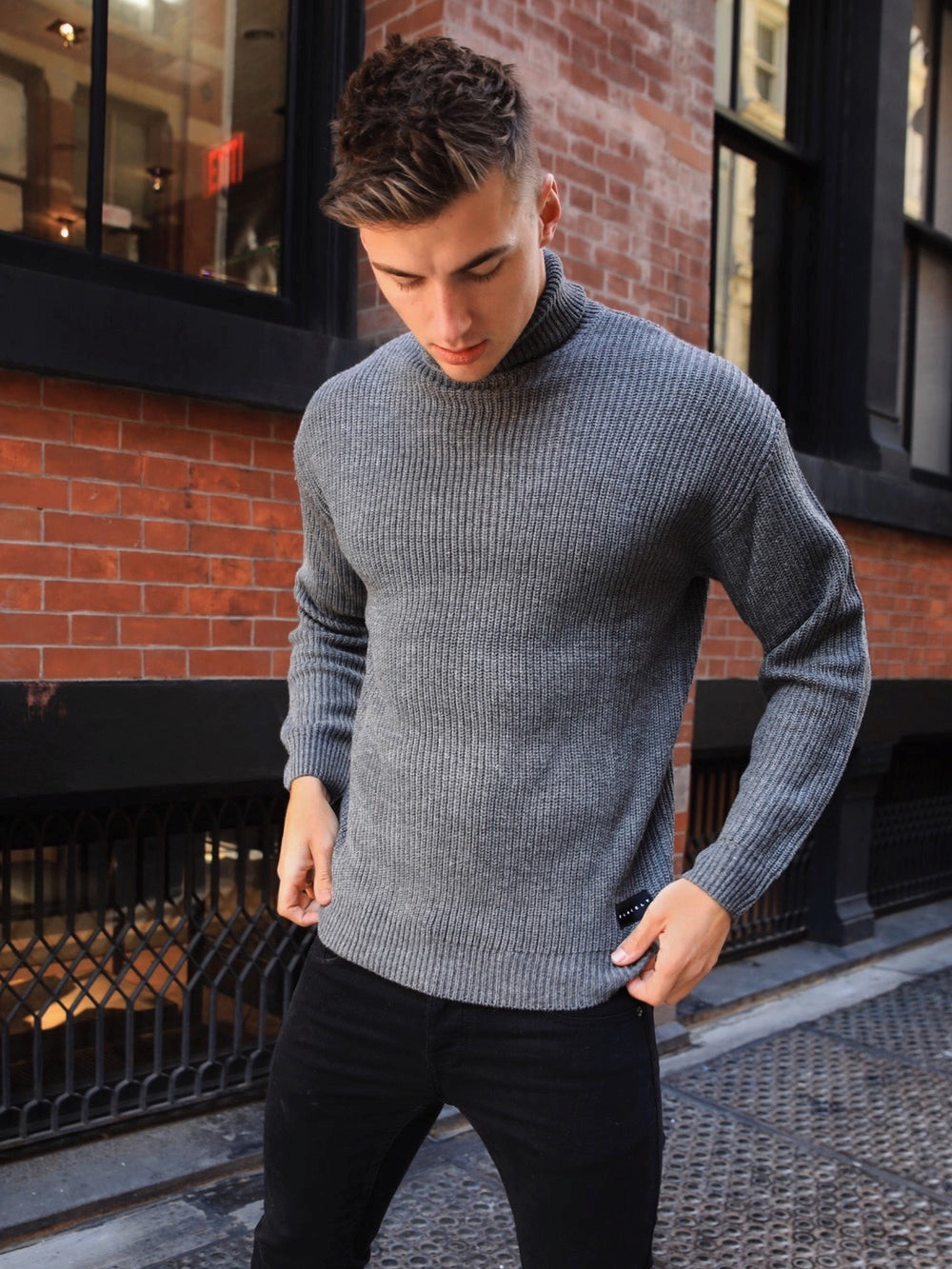 Charcoal Blakely Hemsworth Roll Neck Jumper | RWF329487