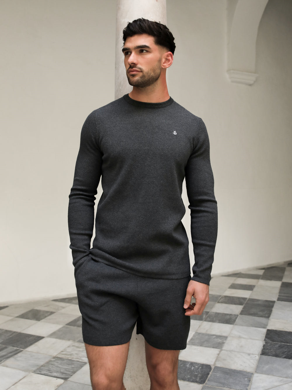 Charcoal Blakely Riad Knitted Long Sleeve T-Shirt | FCR056412