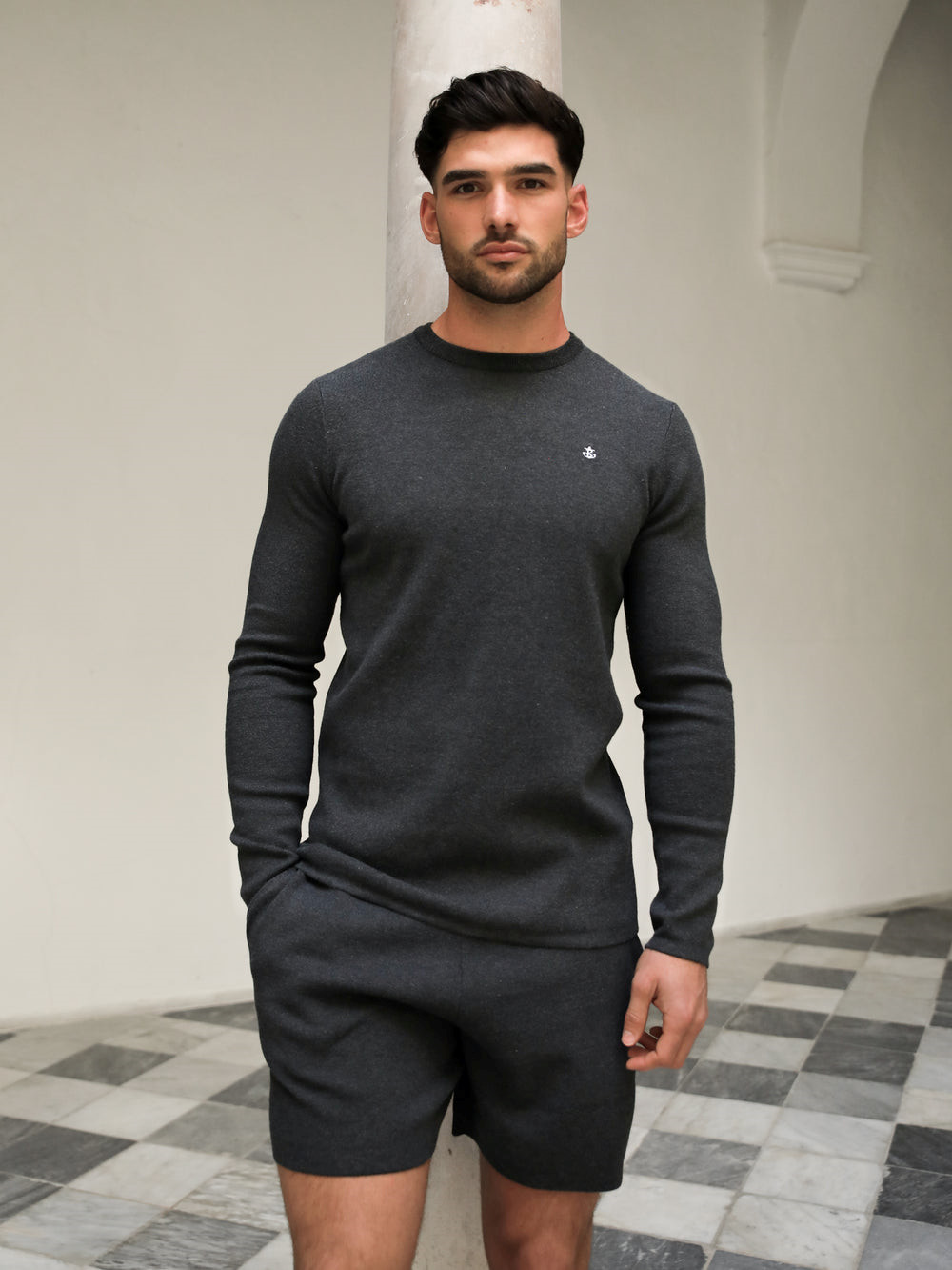 Charcoal Blakely Riad Knitted Long Sleeve T-Shirt | FCR056412