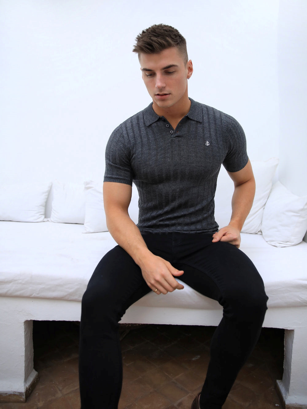 Charcoal Blakely Sidi Textured Stripe Polo | GQF813072