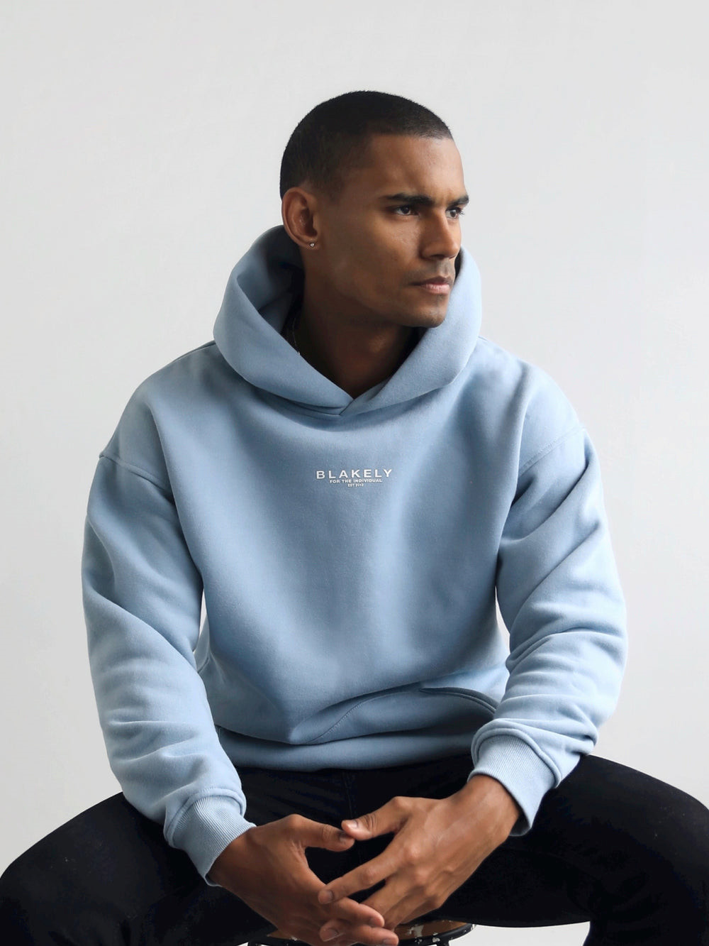 Ice Blue Blakely Statement Relaxed Hoodie | AKS598170