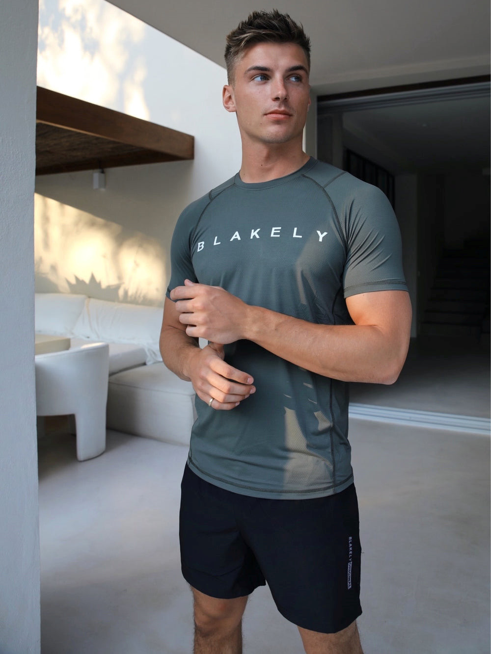 Khaki Green Blakely Alert Gym T-Shirt | WLQ398746