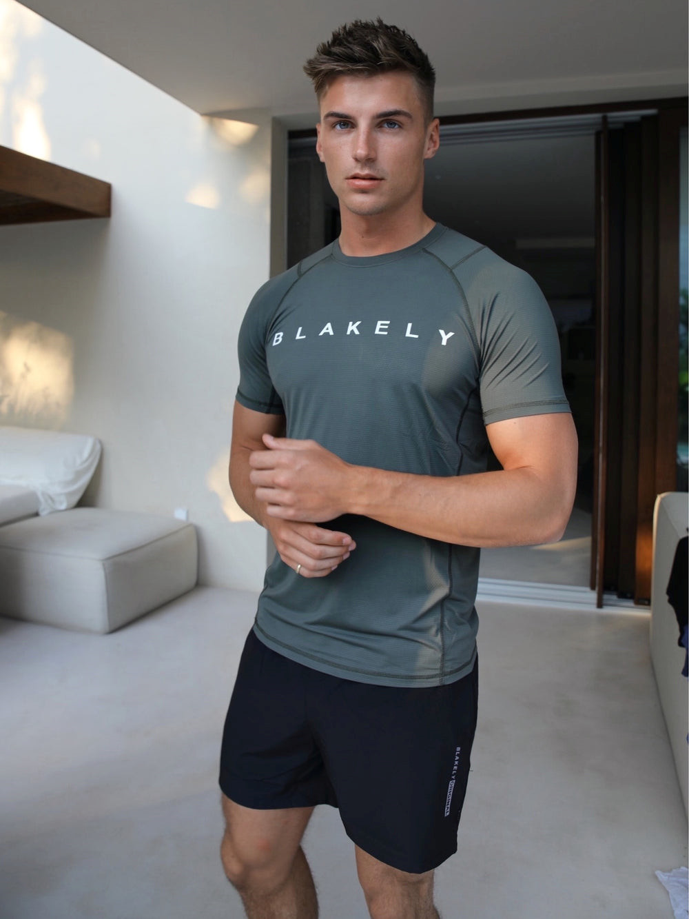 Khaki Green Blakely Alert Gym T-Shirt | WLQ398746