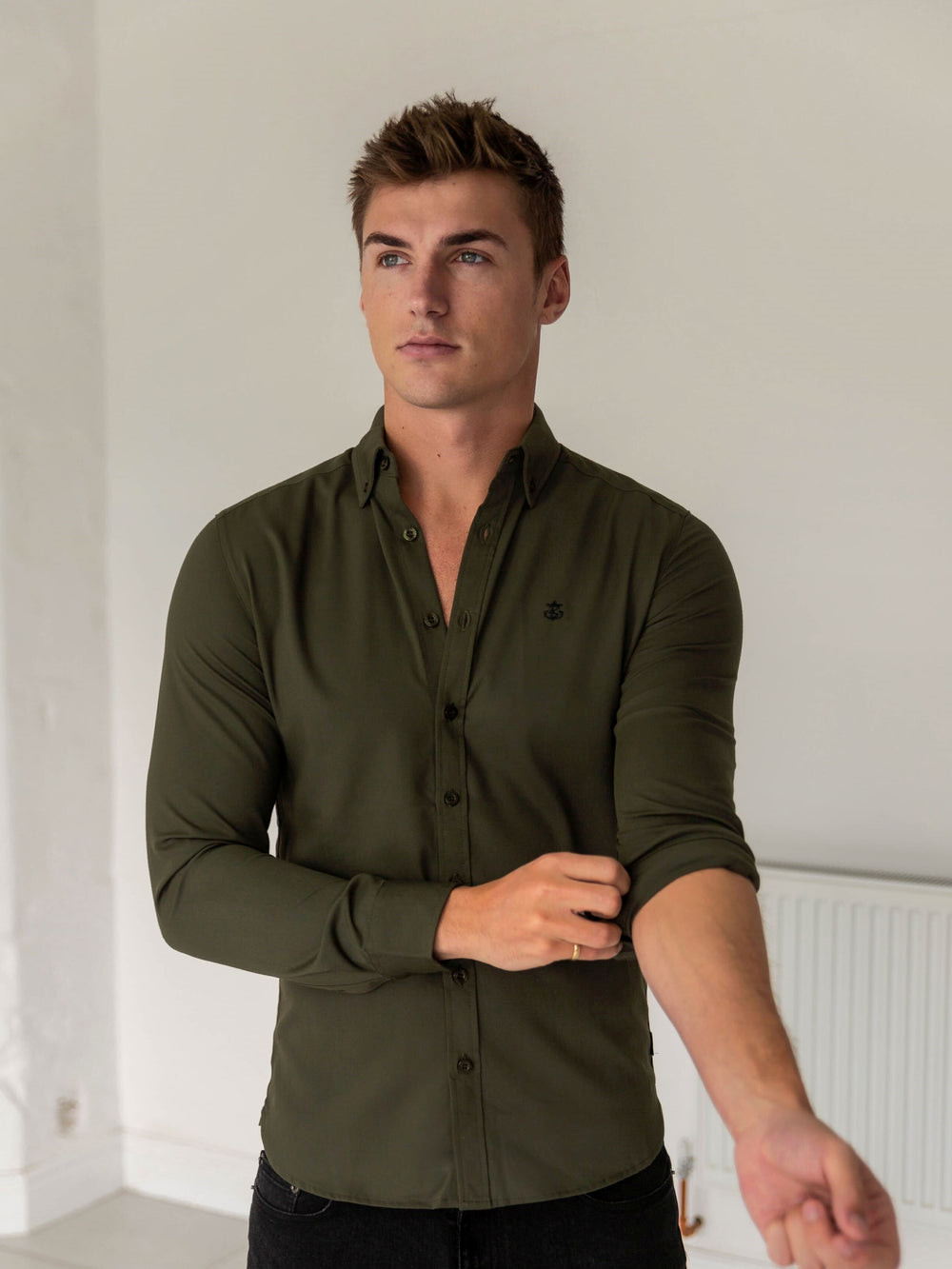 Khaki Green Blakely Loreto Fitted Stretch Shirt | BZW687231