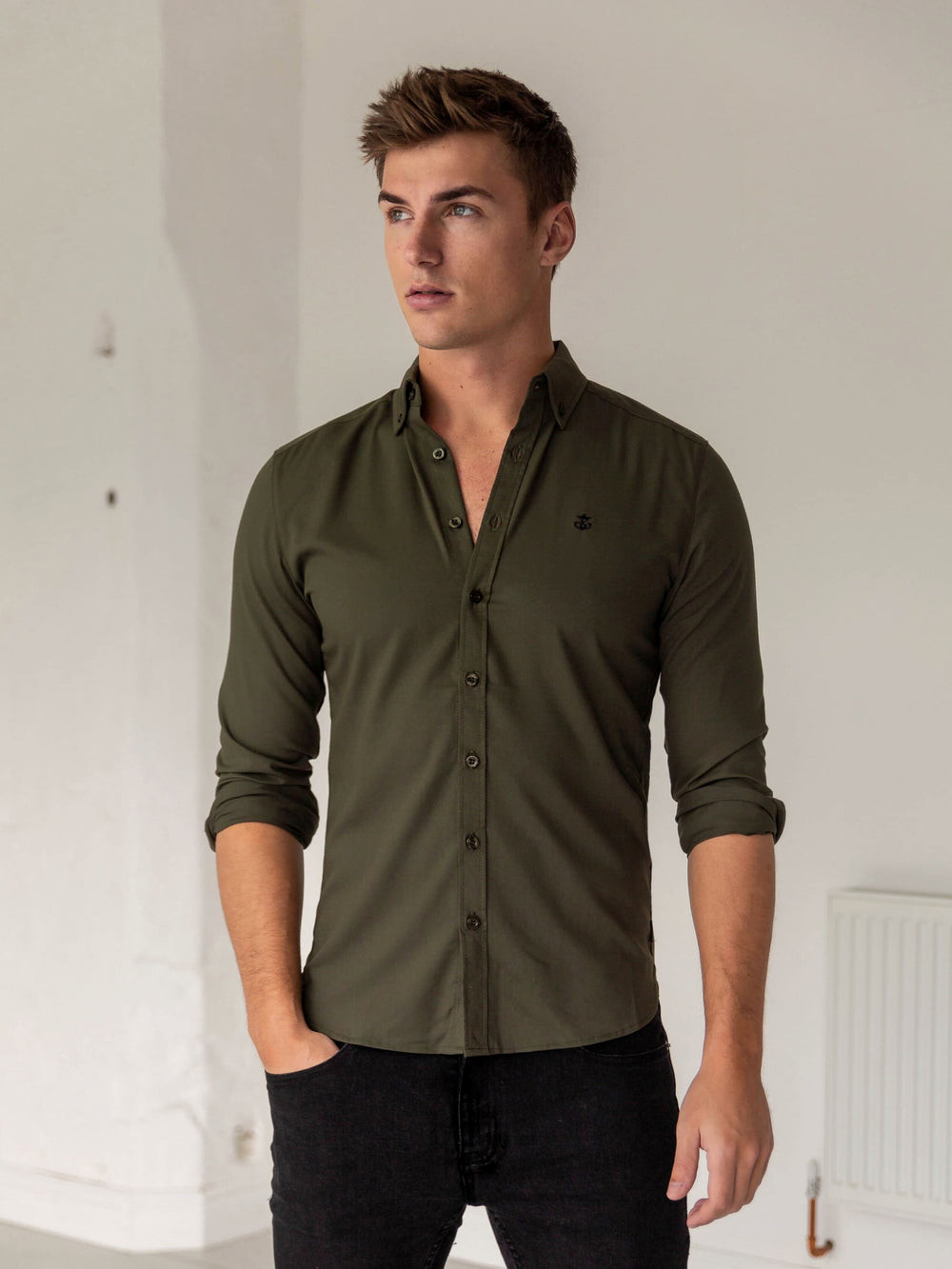 Khaki Green Blakely Loreto Fitted Stretch Shirt | BZW687231