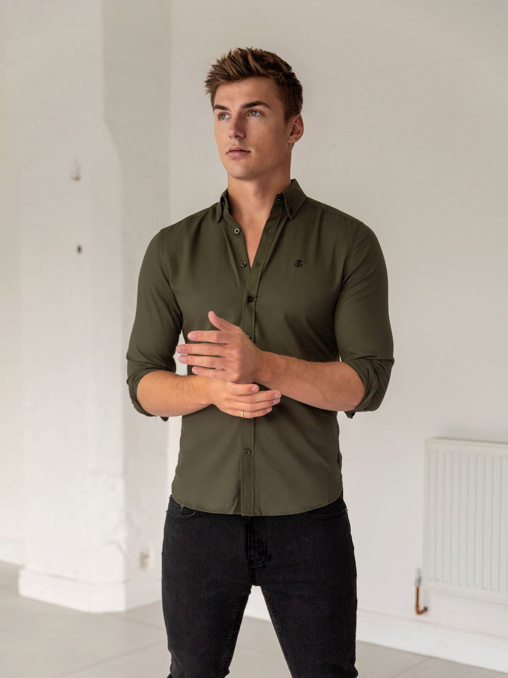 Khaki Green Blakely Loreto Fitted Stretch Shirt | BZW687231