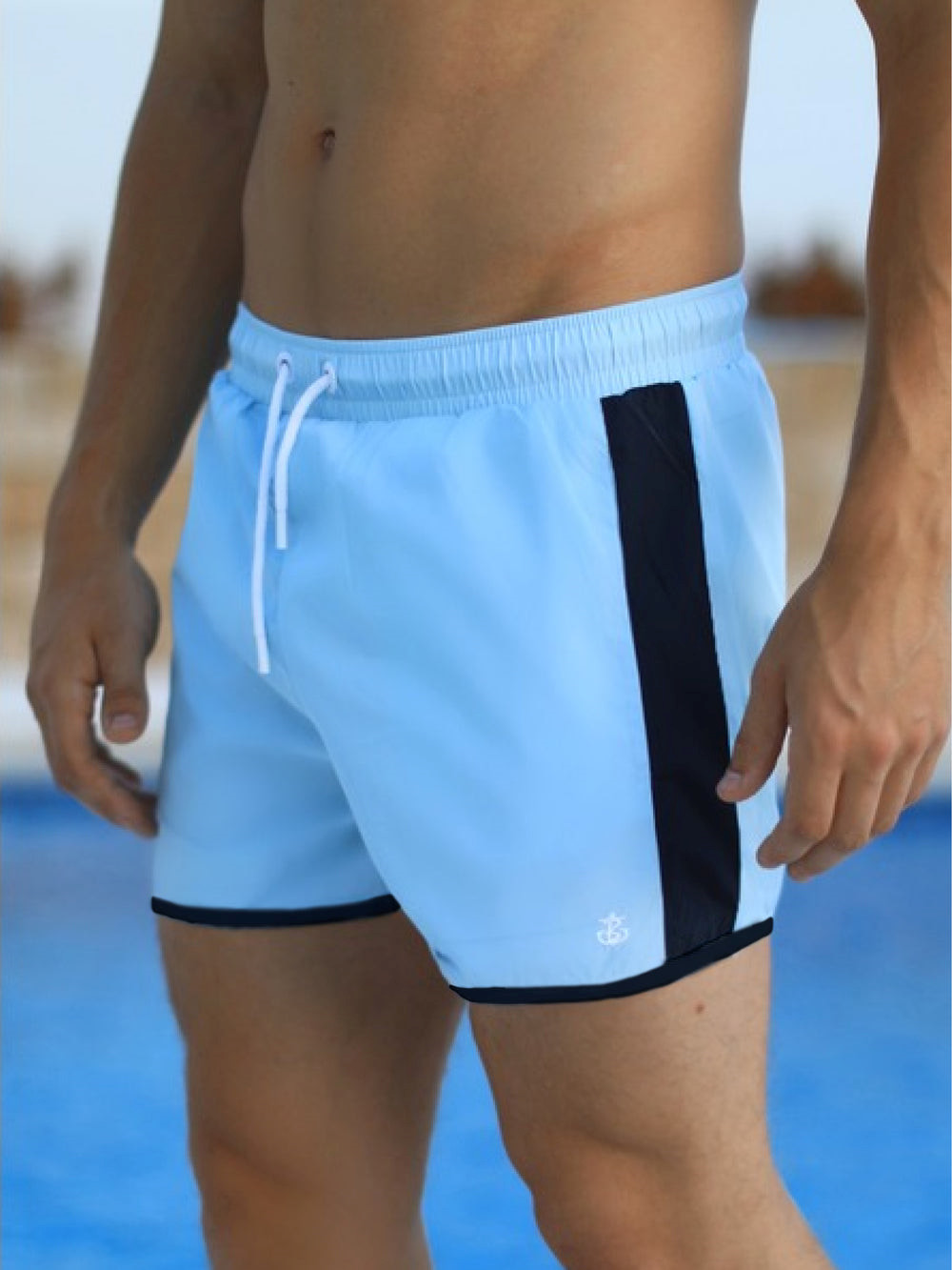 Light Blue/Navy Blakely Poso Swim Shorts | TGS819025