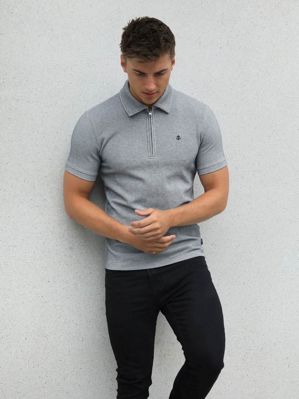 Marl Grey Blakely Toulon Textured Polo | MUZ572864