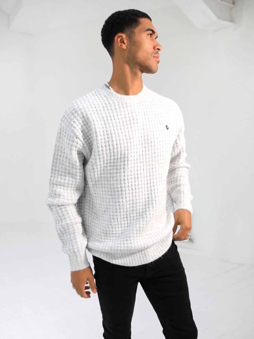 Marl White Blakely Burford Knit Jumper | RNB570428