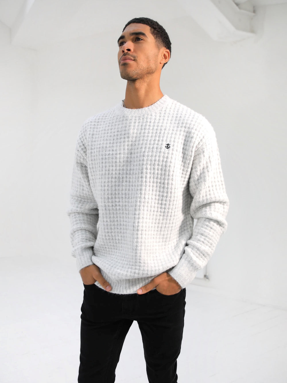 Marl White Blakely Burford Knit Jumper | RNB570428