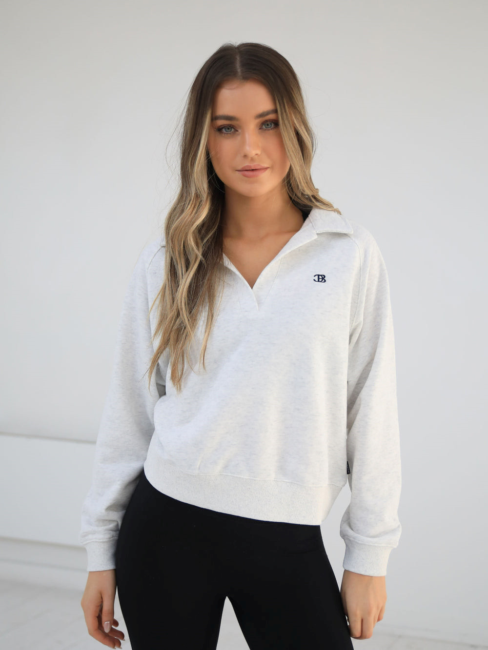 Marl White Blakely Initial V-Neck Jumper | FDW609721