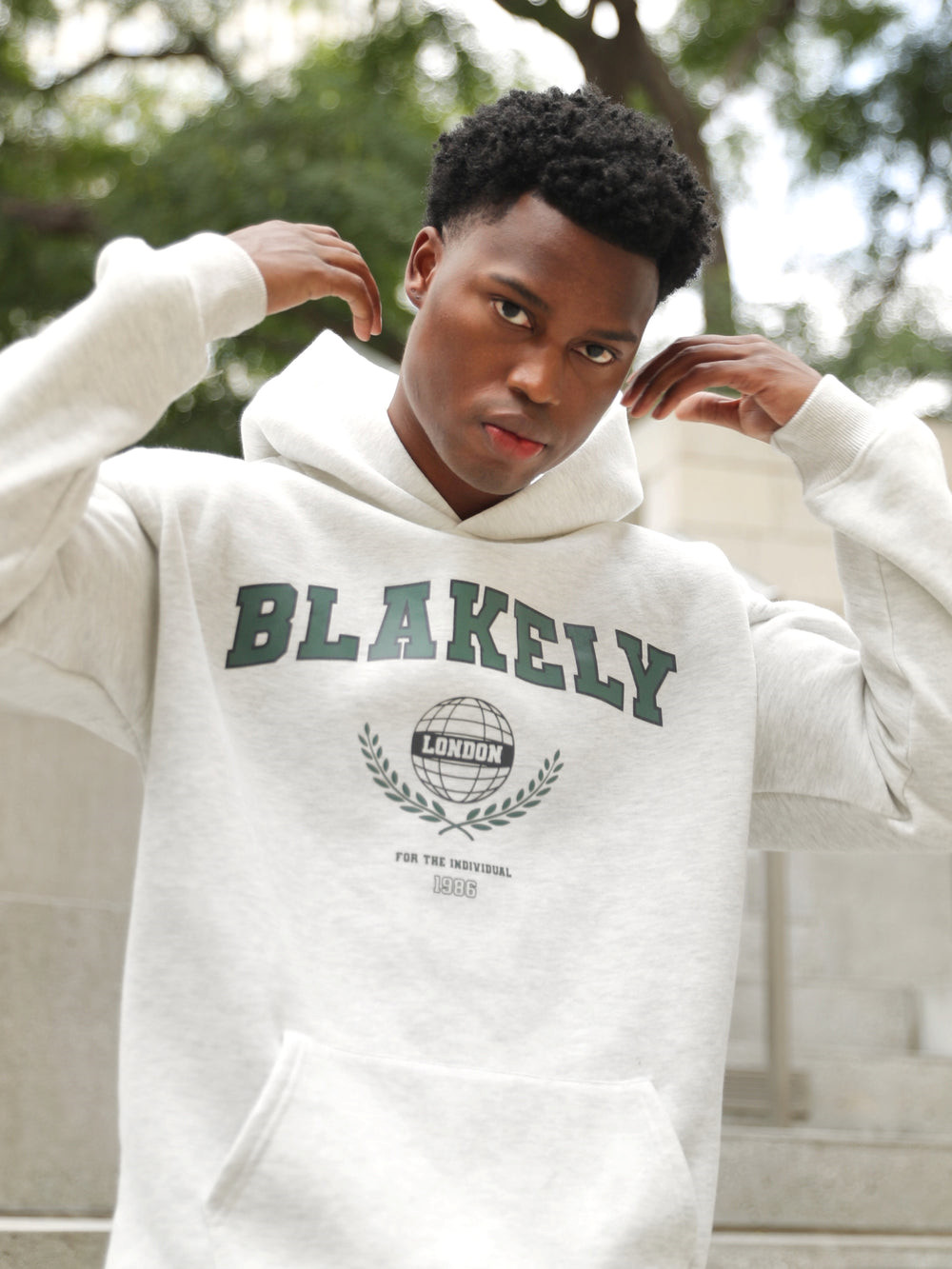 Marl White Blakely Varsity Relaxed Hoodie | LTD589406