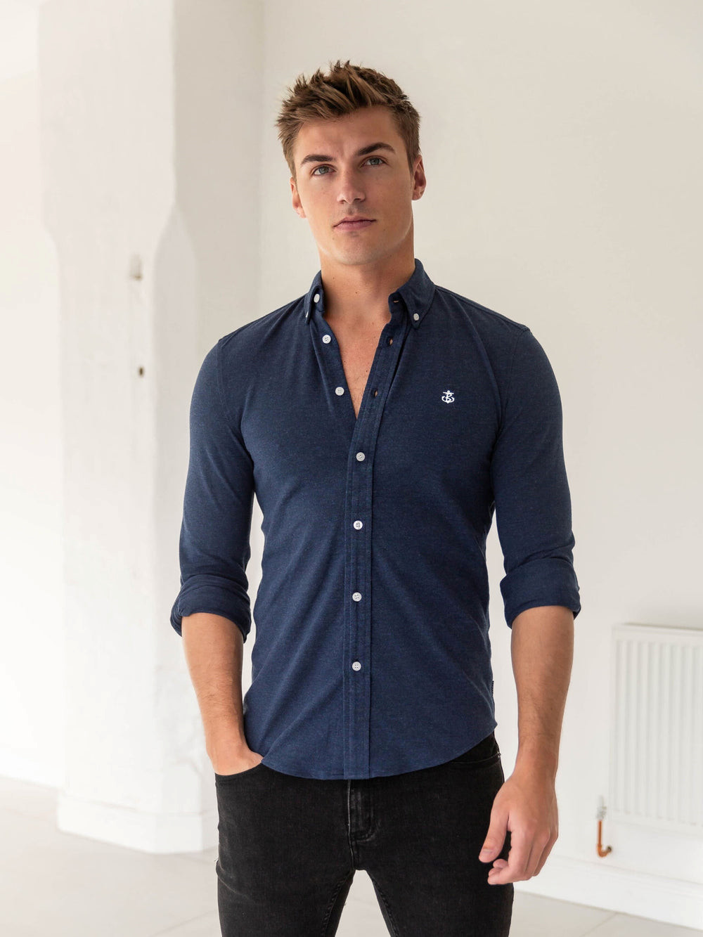 Navy Blakely Arlo Soft Stretch Shirt | UHX582419