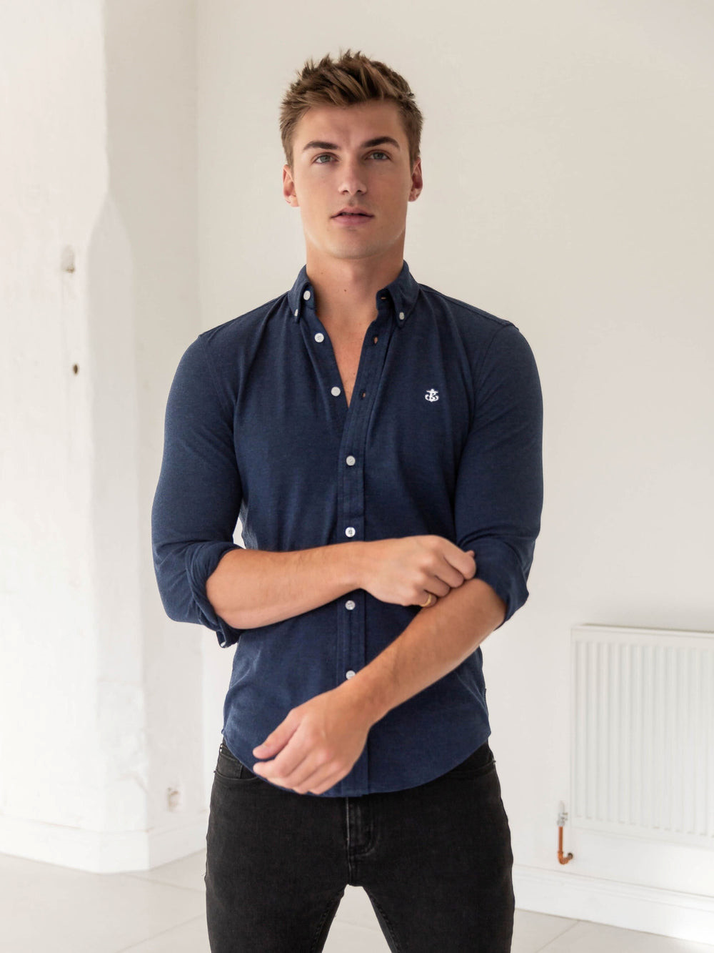 Navy Blakely Arlo Soft Stretch Shirt | UHX582419