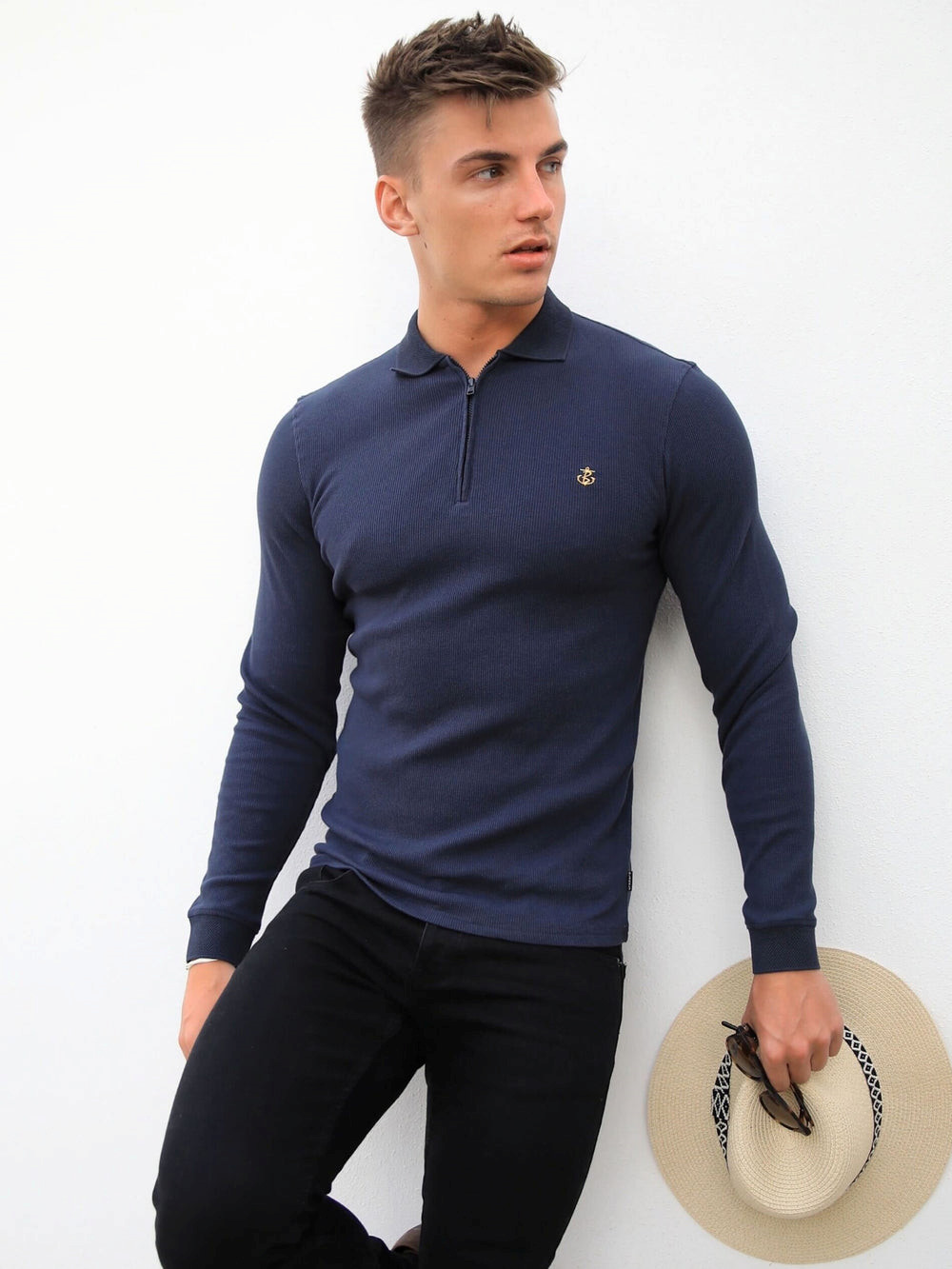 Navy Blakely Aspen Long Sleeve Polo | LZA391658