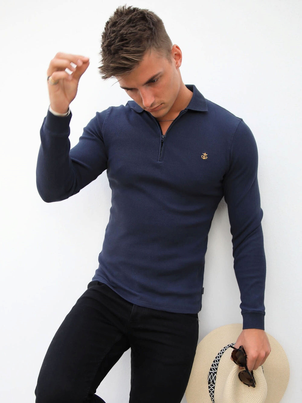 Navy Blakely Aspen Long Sleeve Polo | LZA391658