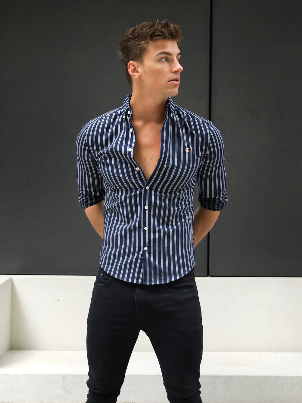 Navy Blakely Savona Stripe Shirt | LCQ392546