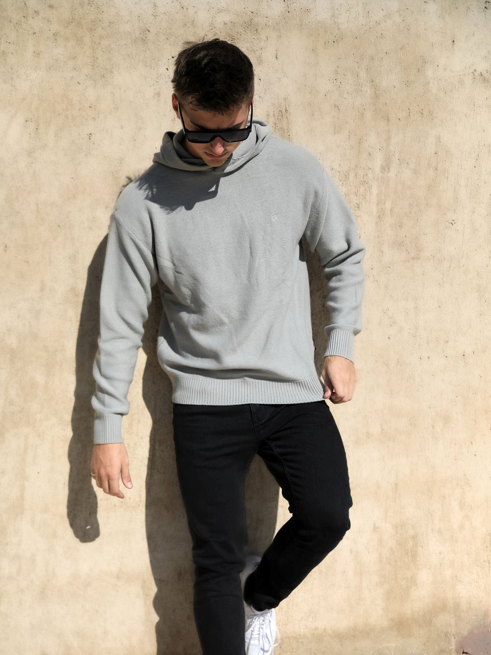 Pale Concrete Blakely Huxley Knitted Hoodie | USB293678