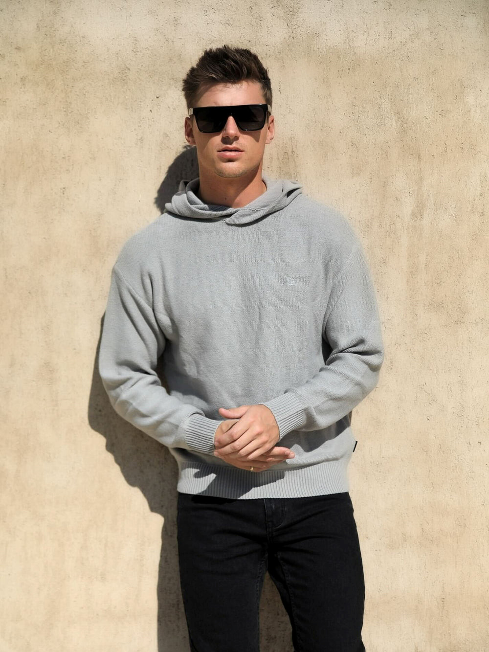 Pale Concrete Blakely Huxley Knitted Hoodie | USB293678