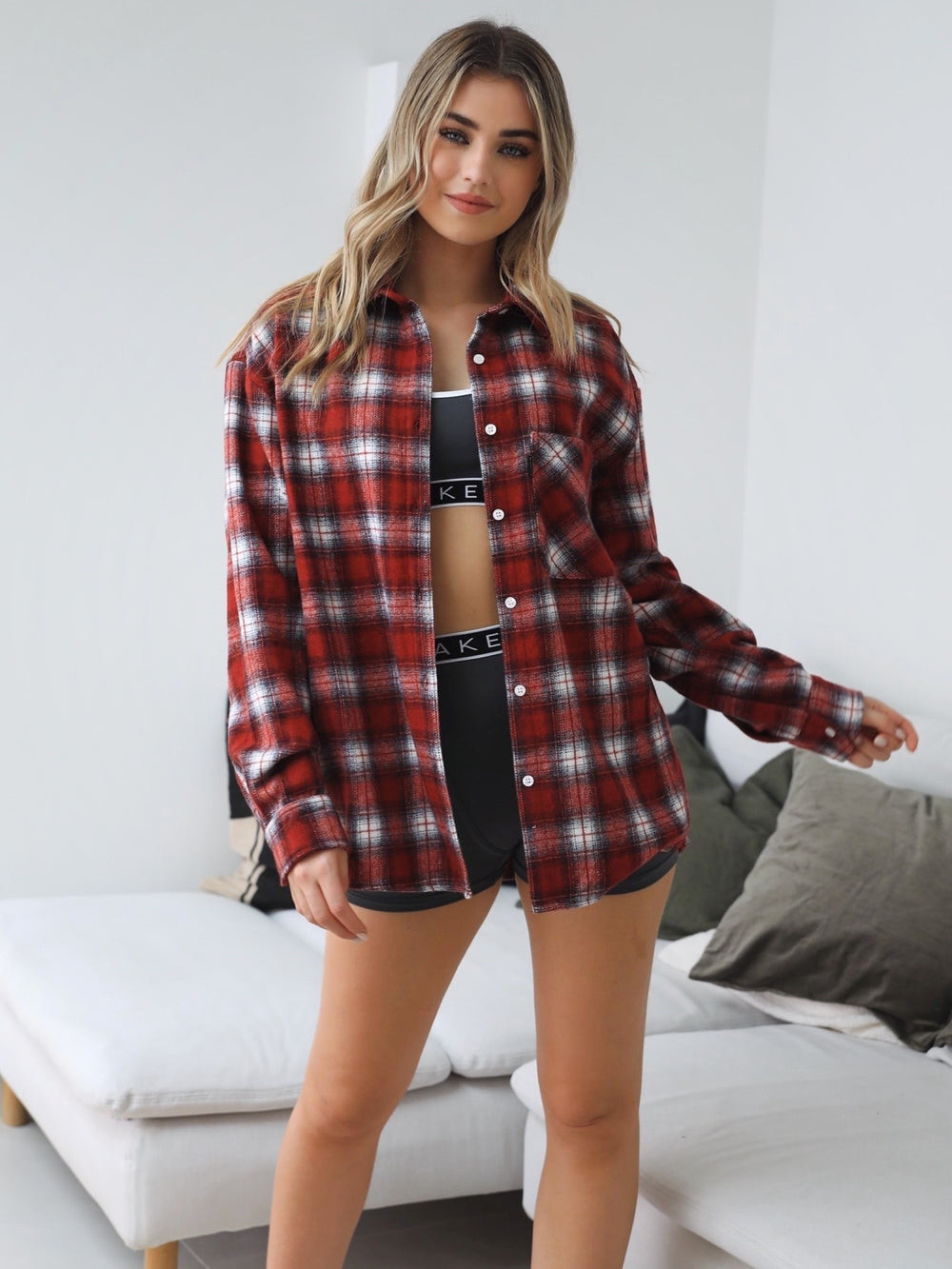 Red Blakely Montreal Oversized Plaid Shirt | JKC038957