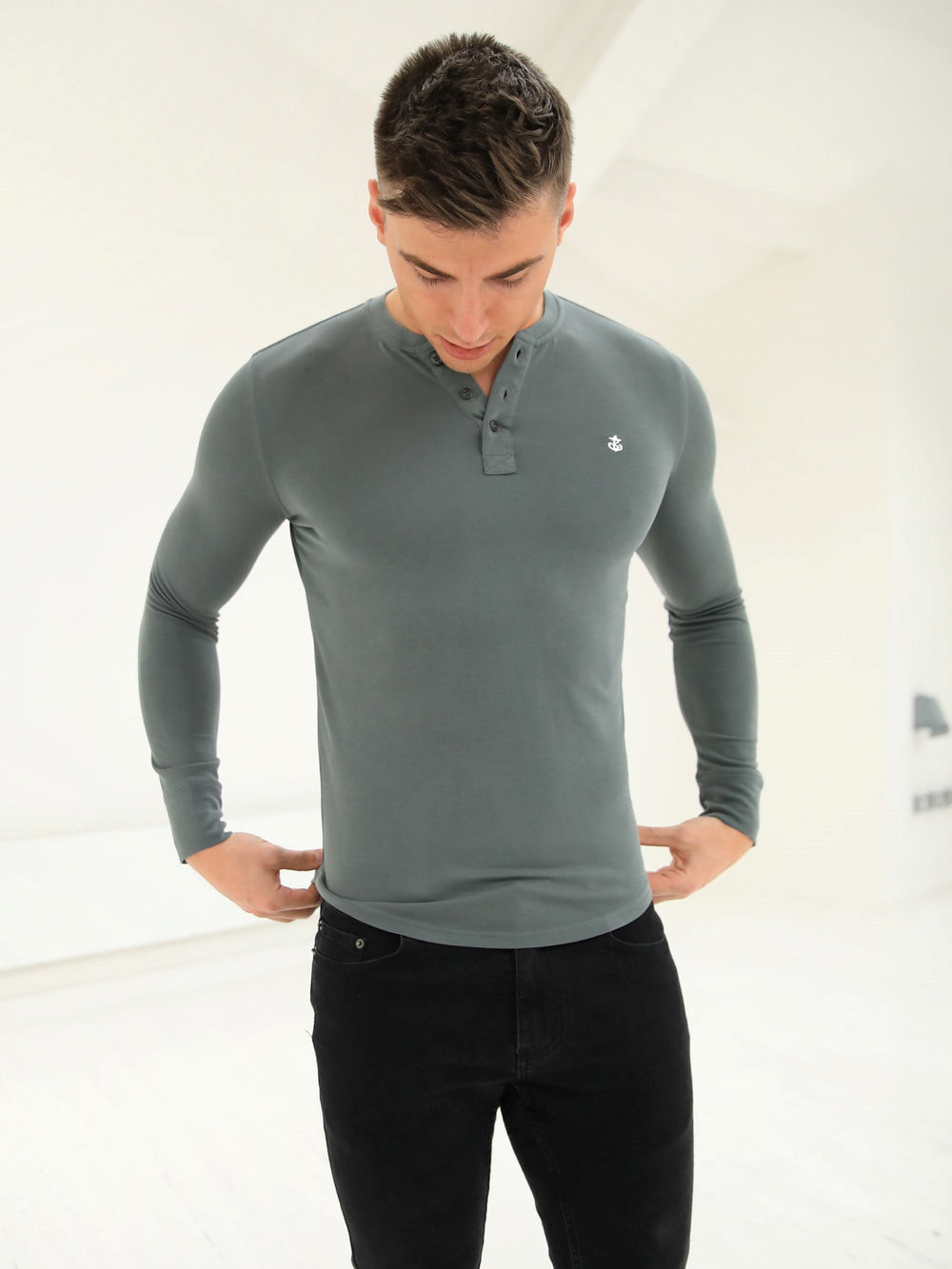 Sage Green Blakely Henley Brushed Soft T-Shirt | TXC538172