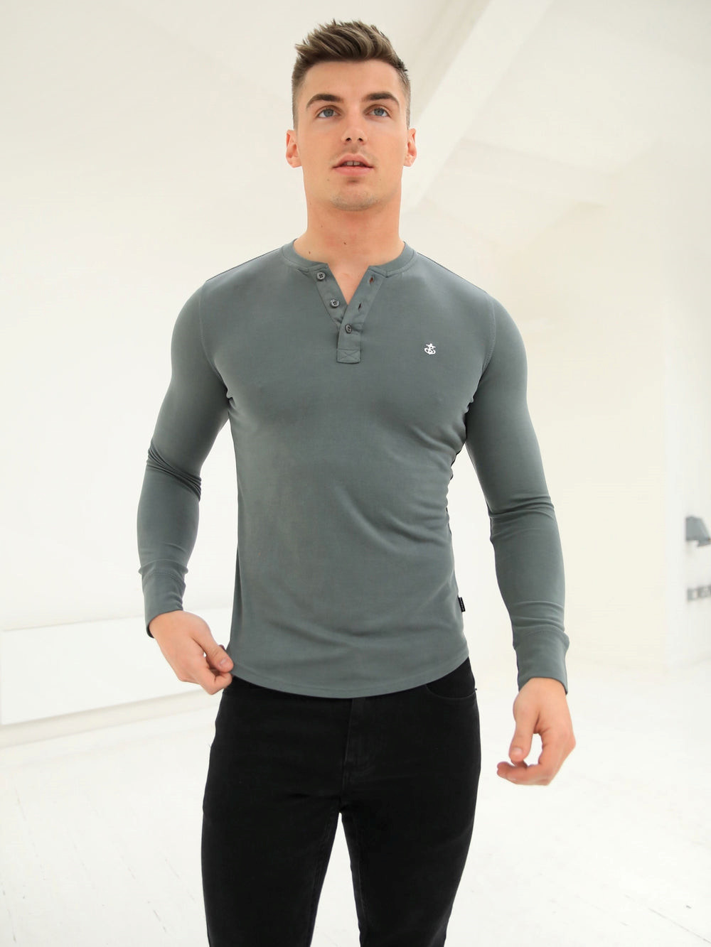 Sage Green Blakely Henley Brushed Soft T-Shirt | TXC538172