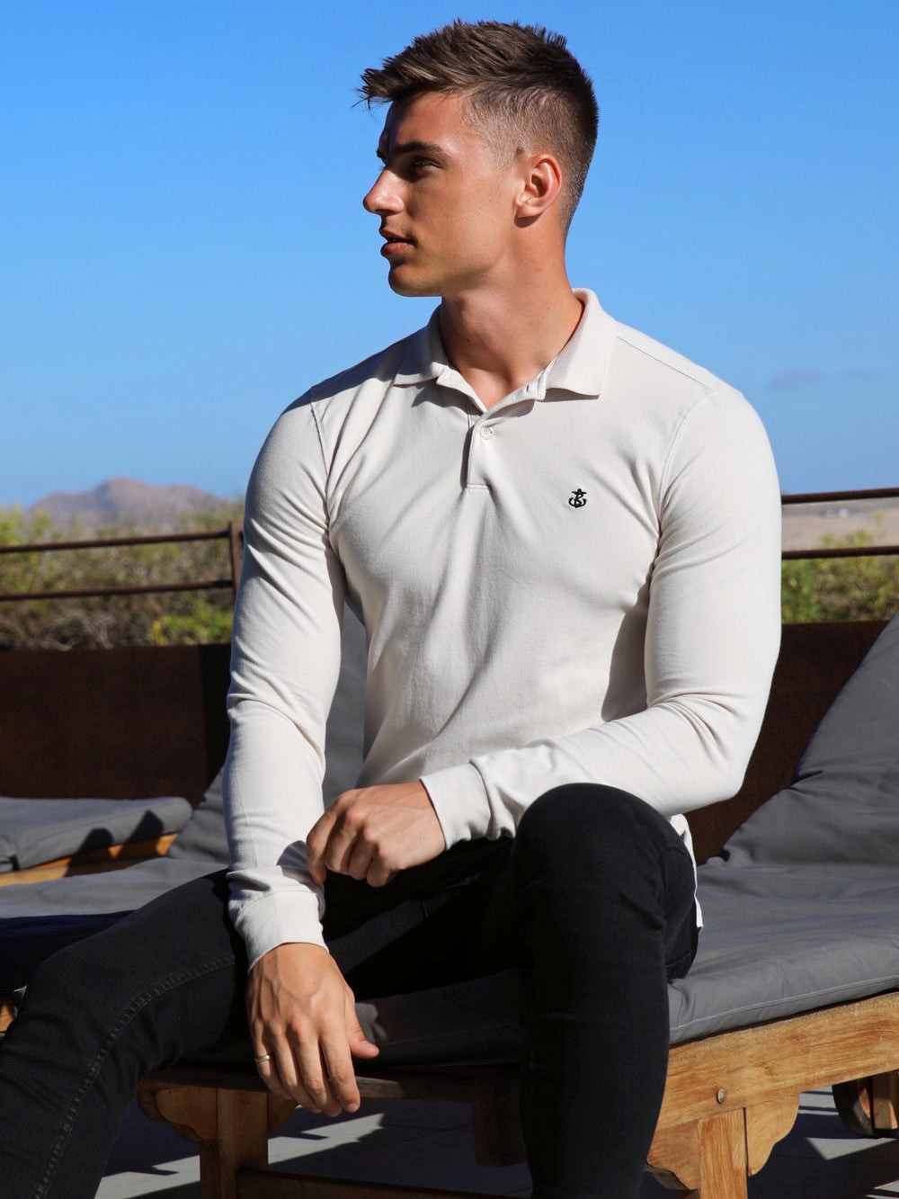 Stone Blakely Harrow Long-Sleeve Polo Shirt | DQL628359