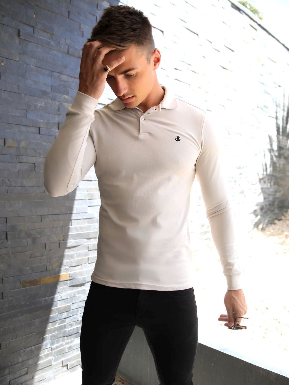 Stone Blakely Harrow Long-Sleeve Polo Shirt | DQL628359